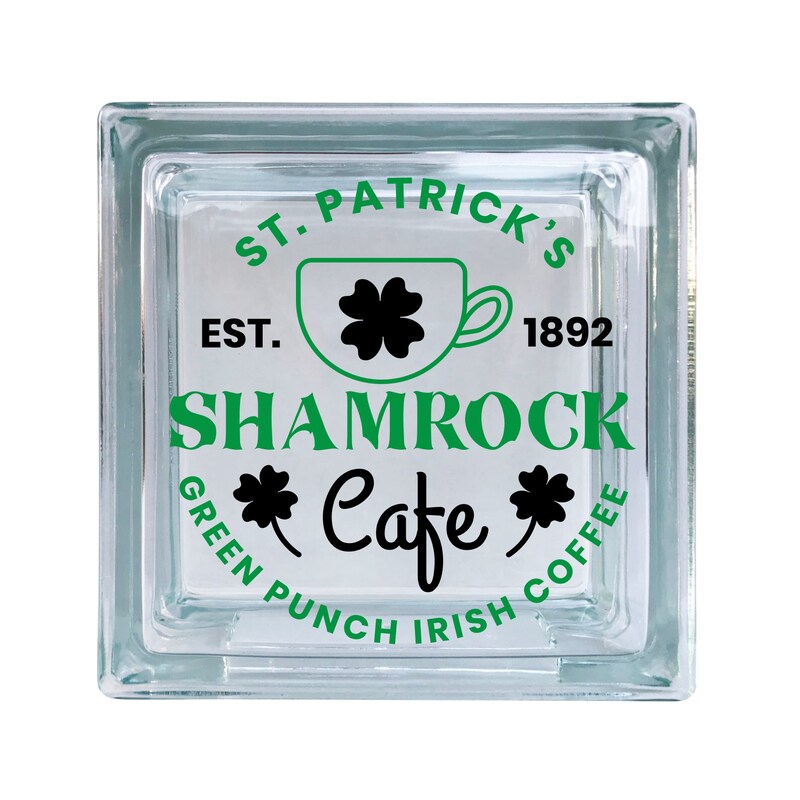 Shamrock Cafe St Patrick's Day Vinyl Decal For Glass Blocks, Car, Computer, Wreath, Tile, Frames